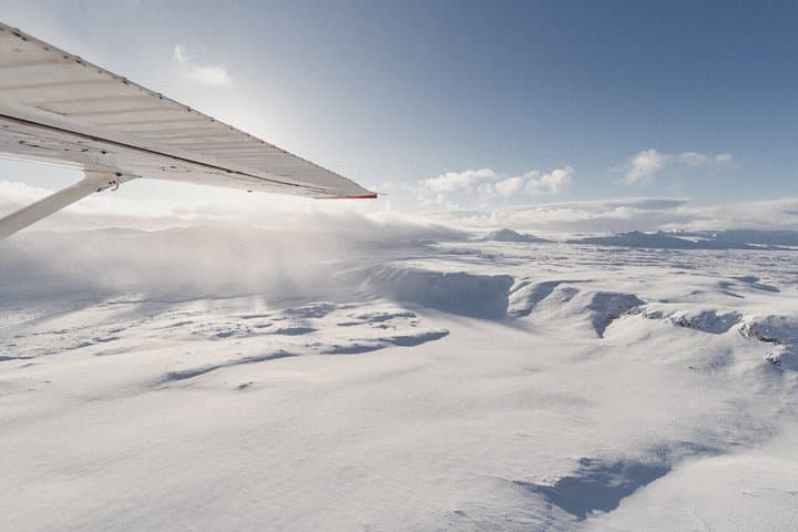 Airplane Flight over Vatnajökull Volcanic Eruption Sites